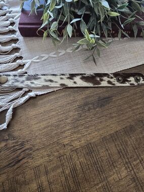 Genuine Leather and Real Cowhide Snap Bracelet - Brown and White Spot